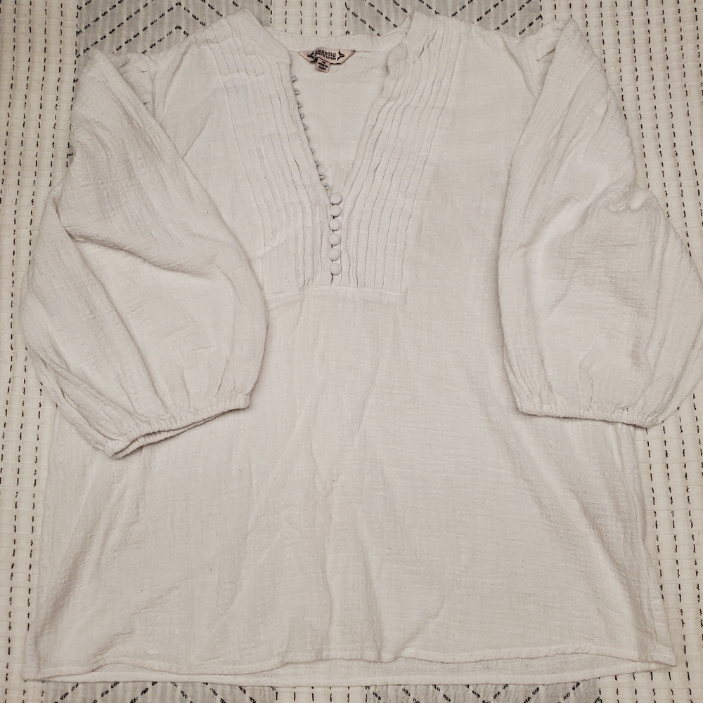 Nanette Lepore Boho Peasant Blouse Cream Pintuck Balloon Sleeve Medium